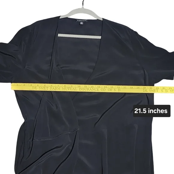 EILEEN FISHER Black Wrap Dress Womens Size 14 Tencel Short Sleeve Midi Minimal - Picture 12 of 14